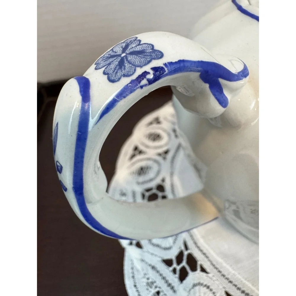Vintage Royal Crownford Charlotte Blue and White Floral Ceramic Teapot Ironstone